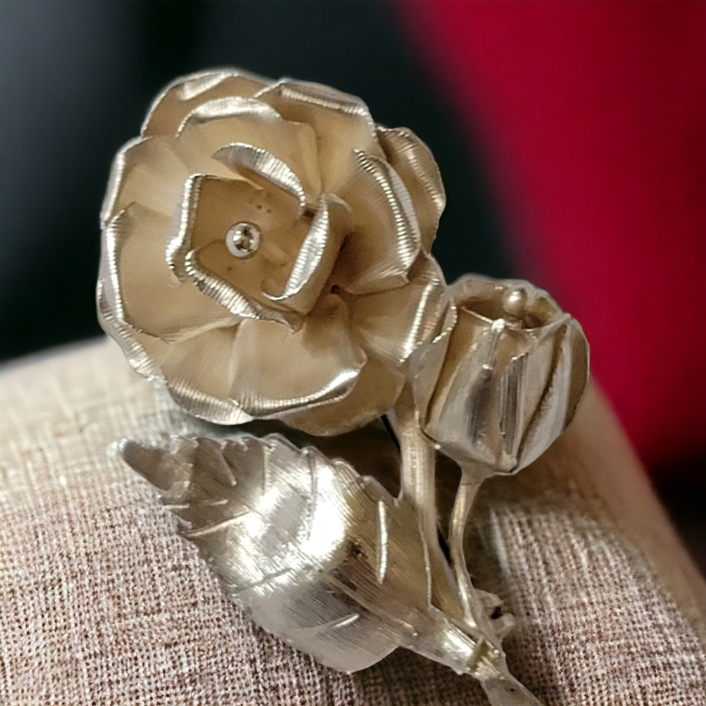 Vintage Floral Brooch - Artisan Sterling Silver with Bud